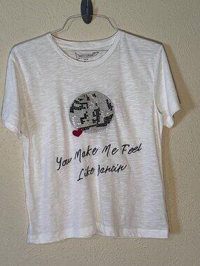 Banner Day Disco Ball "You make me feel like Dancin" white t-shirt, Size Small